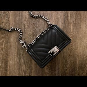 Chanel Small Black Chevron Caviar Boy Bag